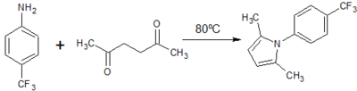 Figure 4: Paal Knorr synthesis of 2,5-dimethyl -1H-(p-trifluoromethyl)phenyl-pyrrole