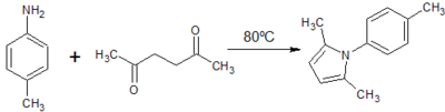 Figure 3: Paal Knorr synthesis of 2,5-dimethyl-1H-(p-tolyl)- pyrrole