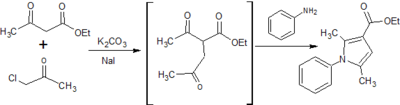 Figure 8: Synthesis of ethyl 2,5-dimethyl-1-phenyl-1H-pyrrole-3-carboxylate